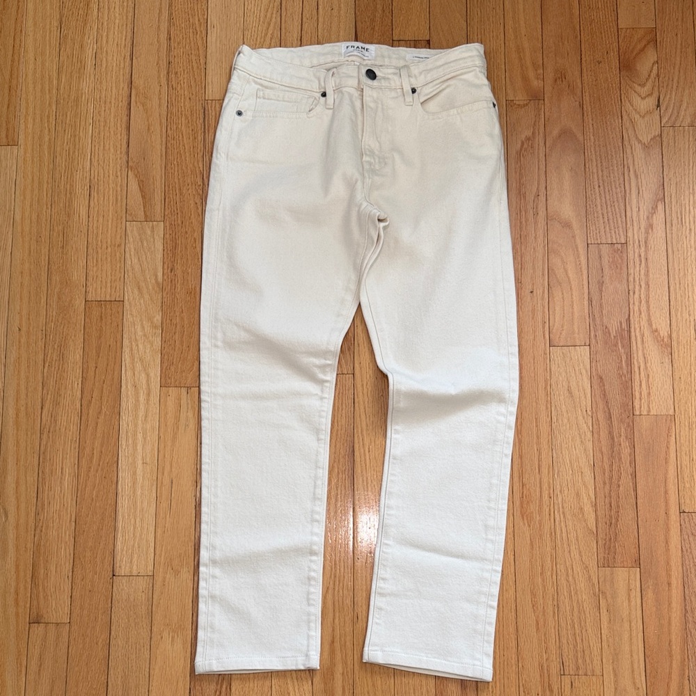 Frame Denim Slim Jeans in Off-White/Cream